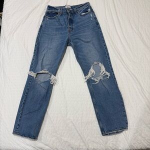 Abercrombie & Fitch The Dad High Rise Jeans, Dark Wash Distressed Size 8